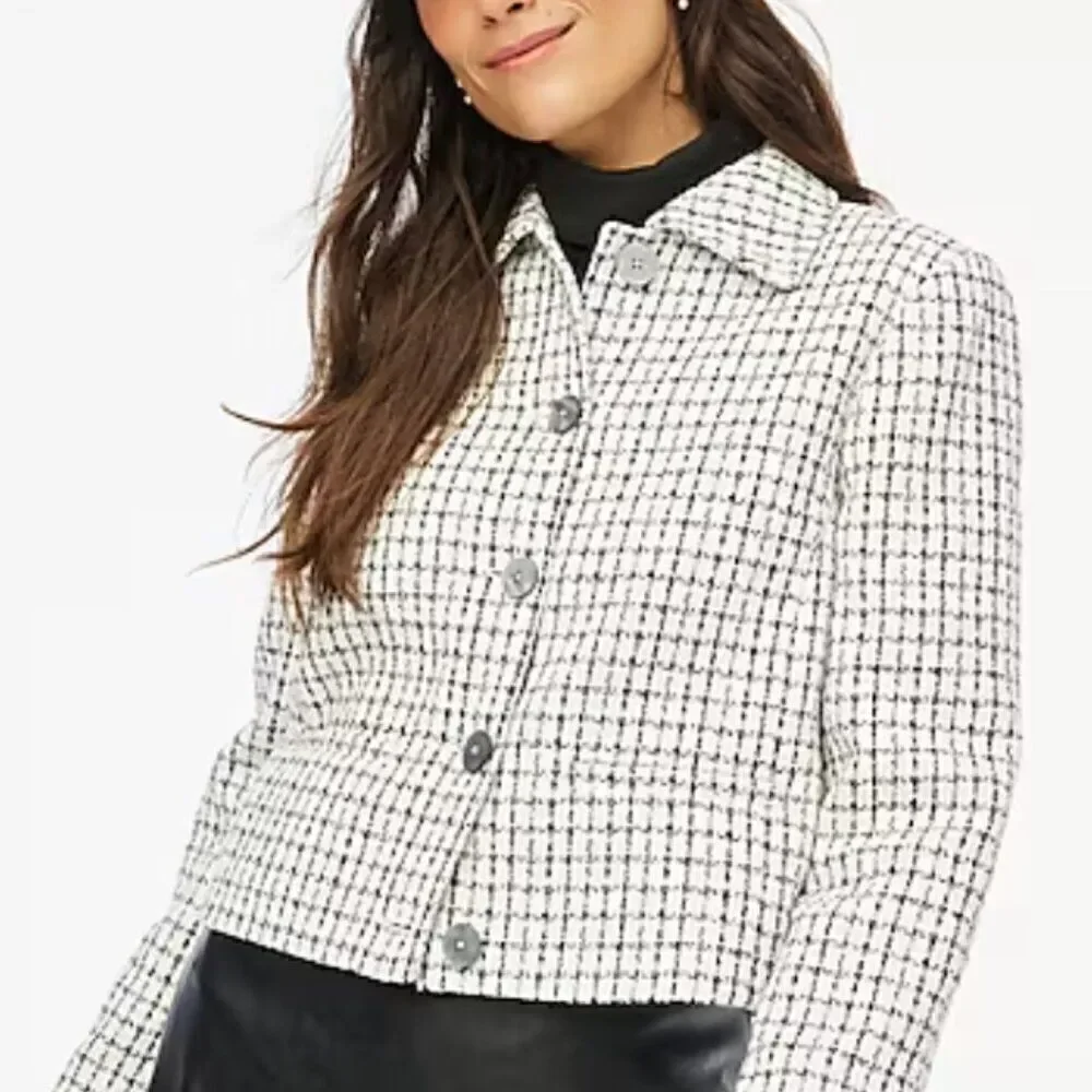 J. Crew Factory Tweed collared lady jacket Black and White NWT